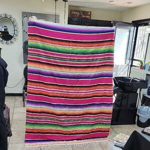 WOVEN MEXICAN SERAPE STRIPED BLANKET